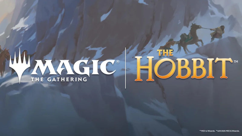Magic The Gathering The Hobbit logo oficial cu Bilbo și compania piticilor traversând Middle-earth spre Muntele Singuratic