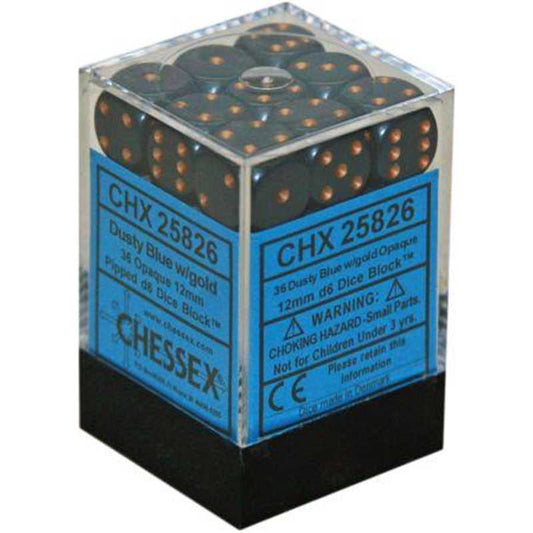 Cheesex 12mm d6 Dusty Blue w/gold Dice Block